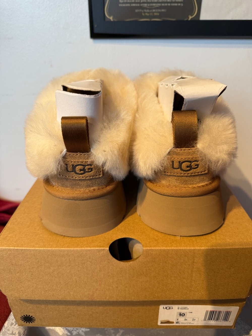 UGG Suede Shearling Platform Slippers in Chestnut Brown - Picture 3 of 4
